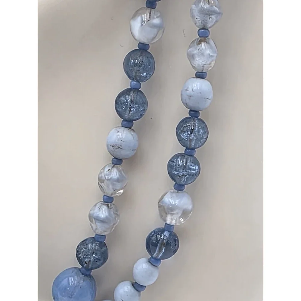 Vintage Blue Various Size Beads Long Necklace 44" - Picture 2 of 6